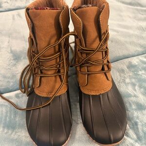 Olivia Miller Brown and Black Lace Up Boots